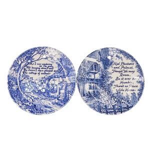 Royal Crownford Ironstone Plate Set of 2 Wall Hang Blue White Staffordshire Vtg